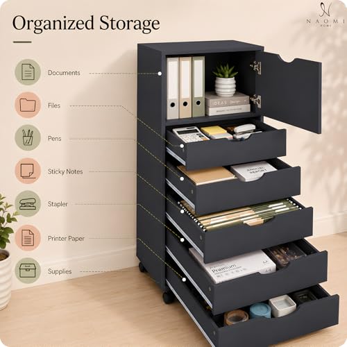 Image of Naomi Home 5 Drawer + 1 Cabinet Storage Organizer, Modern Mobile Cabinet for Home & Everyday Storage