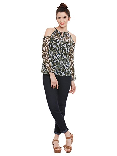 Image of Miss Chase Womens Multicoloured Floral Print Cold ShoulderTop(MCSS17TP08-03-171-06 Multicolour Base- Black X-Large)