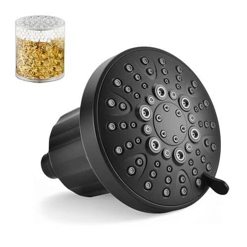 Image of BRIGHT SHOWERS Filtered Shower Head, High Pressure Fixed Showerhead for Hard Water, Dual-Media Filter Removes Chlorine & Impurities, 8 Spray Modes, Matte Black