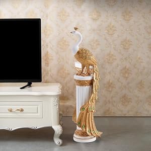 homary 27.6″ Decorative Peacock Statue Large Glam Animal Sculpture Resin Crafts Home Decor for Art Ornament (White & Gold)