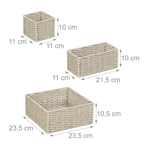 Panier de rangement 3 tailles différentes en design tressé gris Relaxdays