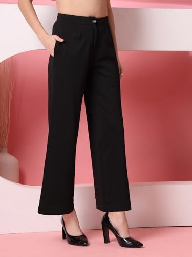 Image of OOMPH! Women's Straight Fit Mid Rise Korean Trousers|Trouser Pants for Women|Elegant Workwear for Office, College & Events|Trousers for Woman