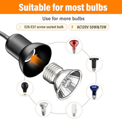 Image of TFNN Reptile Heat Lamp, Heat Lamp with Clamp, UVA UVB Reptile Light with Intelligent Cycle Timer for Turtle, Bearded Dragon, Lizard and More, 2 Bulbs 50W+75W