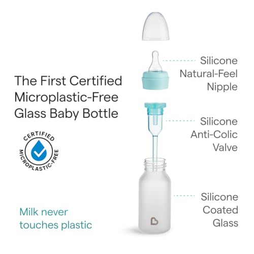 Image of Munchkin Bond Silicone Coated Glass Baby Bottles - Anti-Colic Feeding System with Natural Feel Nipples, 4 Ounce, 24 Pack, Blue