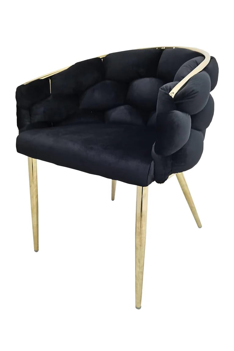 POLTRONA IN VELLUTO PER SOGGIORNO O SALA DA PRANZO, SEDIA IN VELLUTO LUSSUOSA GAMBE IN ORO (Nero)