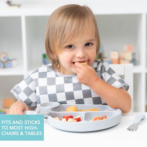 image for Bumkins Toddler and Baby Suction Plate, Silicone Divided Grip Dish and