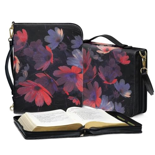 Women Bible Bag, Vintage Flower Scratch-Resistant Leather Bible Study Pouch with Zipper Opening Bible Tote Handy Bag Carrying Valuables with Shoulder Strap/Handle for Women Men3