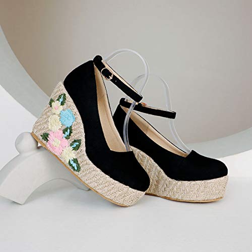 VOKLIN Women's Espadrilles Wedge Dress Pumps Suede Round Toe Ankle Strap Casual Platform High Heel Pump Shoes2