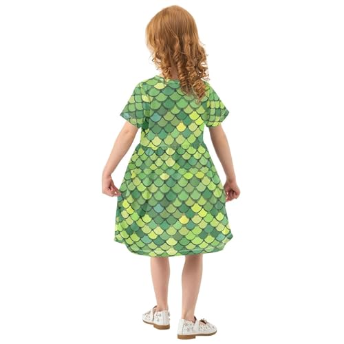 ALAZA Green Dragon Scales Girls Dress Short Sleeve Toddler Casual Dresses Summer Sundress 2-8T3