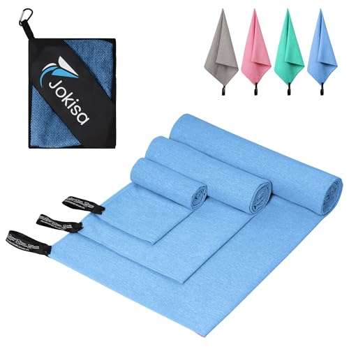 Jokisa Mikrofaser Handtuch 3er Set (200x100cm Groß Badetuch +140x70cm Mittelgroß Sporthandtuch+ 80x40cm Klein Handtuch) Leichtes Reisehandtuch, Schnelltrocknend Strandtuch für Fitness Sauna