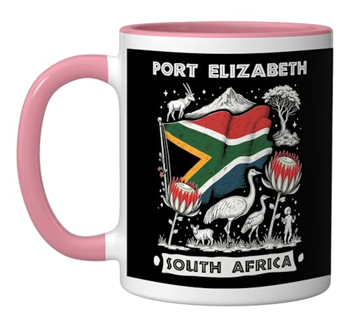 Port Elizabeth South Africa Ceramic Mug, Pink/White