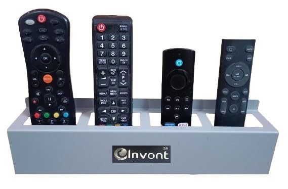 invont Wall Mount Remote Holder | Light Grey Texture Powder Coated 1mm Thickness Steel - Compatible with TV | AC | DVD | DTH | Remotes | AC Remote Wall Stand | TV Remote Holder