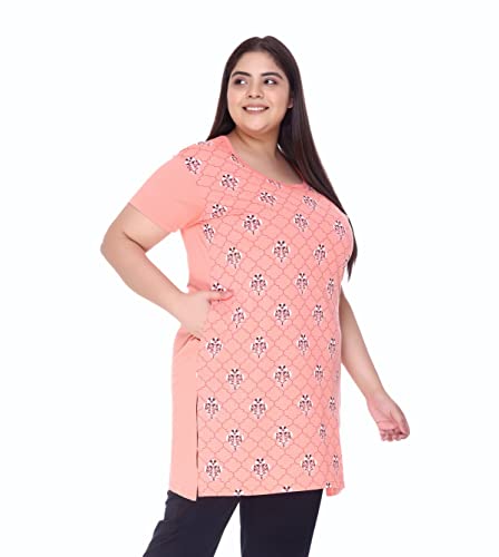 Image of In Love Women's Printed Cotton Plus Size Longline T-Shirt Half Sleeve with Pockets Pack of 2