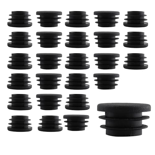 30Pcs 25mm/1Inch Round Plastic Plug, Pipe Tubing End Cap, Black Furniture Finishing Sliders, Plastic Glide Protection for Round Metal Tube and Furniture