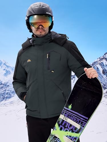 Image of WULFUL Men's Ski Jackets Warm Winter Snow Windbreaker Resistant Snowboard Fleece Coat Mountain Waterproof Parka with Hood