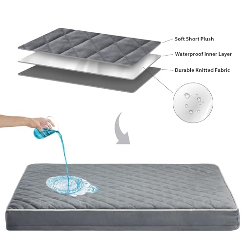 Image of WNPETHOME Velvet Orthopedic Big Dog Beds Large Sized Dog, Waterproof Extra Large Dogs Bed With Removable Washable Cover, Multi-Needle Quilting Dogs Crate Bed