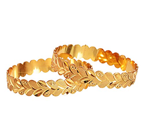 Image of Bangles Indian Rajasthani Handmade Meena Work Gold Plated Ad size 2.8 inch normal size Traditional Jewelry gifting wedding 6364 (Leaf /Patti Design-1, 2.8)