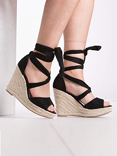 Image of SERAIH Womens Lace up Espadrilles Platform Wedges Sandals Heels Tie Ankle Strap Summer Dress Shoes
