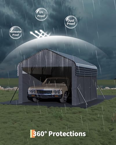 Image of Garvee 10'X15'X9' Metal Carport, Enclosed Car Ports with Heavy Duty Steel Frame and 220 g Tarp, All-Weather Carport, for Sedans, Boats, and Tractors