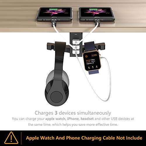 Headphone Stand with USB Charger COZOO Under Desk Headset Hanger Holder Mount Bracket with 3 port USB Charging Station and Smart Watch Charging Dock Dual Earphone Hanger Mount Hook for All Headphones