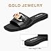 FITORY Women's Flat Sandals Fashion Slides With Soft Leather Slippers for Summer All Black Size 8