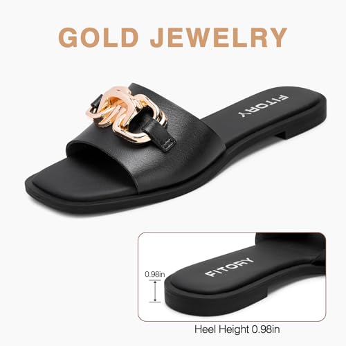 Image of FITORY Women's Flat Sandals Fashion Slides With Soft Leather Slippers for Summer Size 6-11