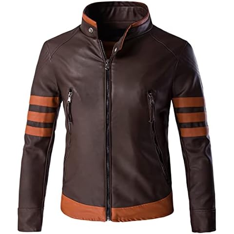 AOWOFS Men's Faux Leather Jacket Brown Moto Motorcycle Bomber Punk Fashion Slim Fit Coat Cover