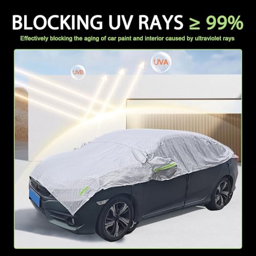 Image of Car Cover for Sedans, 16.73ft Long Cotton Fabric Oxford cloth Outdoor Car Cover Waterproof Sun Protection All Weather, Half-cover Car Covers with Reflective Strips