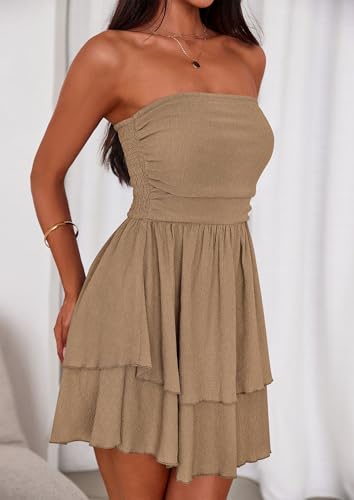Image of PRETTYGARDEN Women's 2026 Summer Strapless Tube Mini Dress Off Shoulder Smocked Ruffle A Line Flowy Short Party Club Dresses