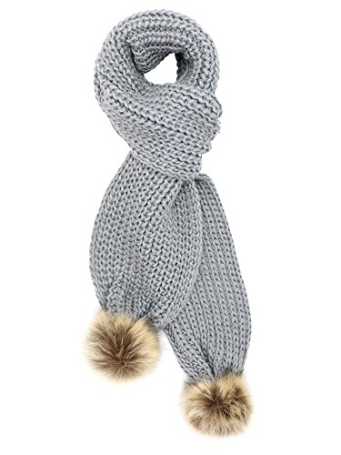 Chunky Knit Oblong Scarf With Faux Fur Pom Poms2