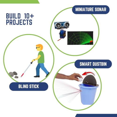Image of Young Innovator STEM Robotics Kit for Kids Ages 10-15 - 10+ DIY Projects with Ultrasonic Sensors | Build Smart Dustbin, Sonar System, Automatic Door | Arduino Compatible | Video Tutorials | Class 6-9