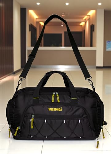 Image of 50L Duffel Travel Bag with Multiple Pockets | Ideal for Gym & Outdoor Trips (Black & Yellow)