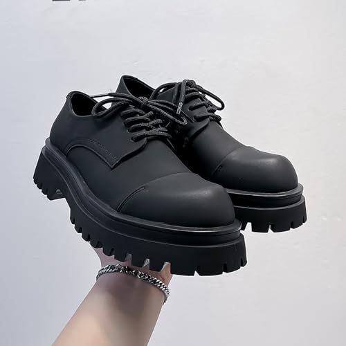 Men's Leather Lace-Up Lug Sole Platform Oxfords Shoes,Fashion Round Toe Non-Slip Oxford Derby Shoes Classic Work Office Business Dress Shoes3