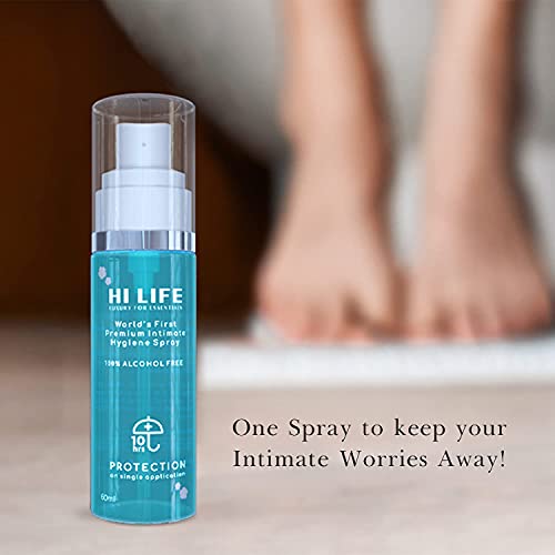 Image of Hi Life Intimate Hygiene Spray for Women & Men | No Wash, No Rinse Formula | Controls UTI, Odour, Itching & Irritation | Anti Fungal and Viral | Enriched with Zinc Gluconate | pH Balanced | Alcohol, Paraben & Sulphate Free | Travel Friendly | 60ml