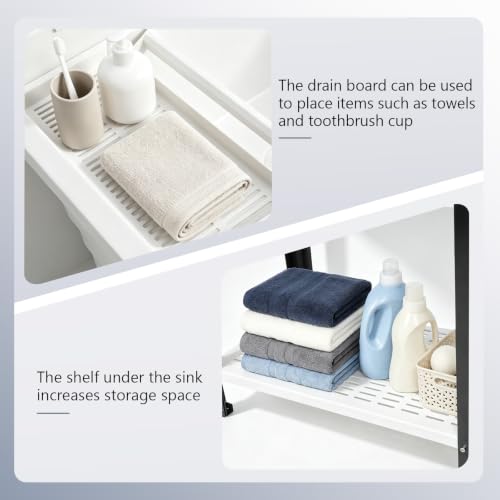 Image of Vingli Freestanding Utility Sink with Faucet, 36 inch Heightened Basin for Laundry, Garage, Outdoor Garden, Pet Wash, Heavy Duty Plastic Laundry Tub with Storage Shelf (White, 32 inchLx24 inchWx36 inchH)
