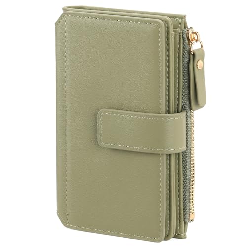 GOIACII Carteira feminina de couro vegano com três dobras, Verde claro