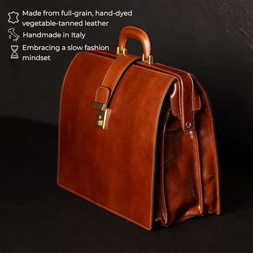 Time Resistance Leather Lawyer Briefcase - Italian Handmade Laptop Briefcase for Men and Women - Attache Case - Doctor Bag4