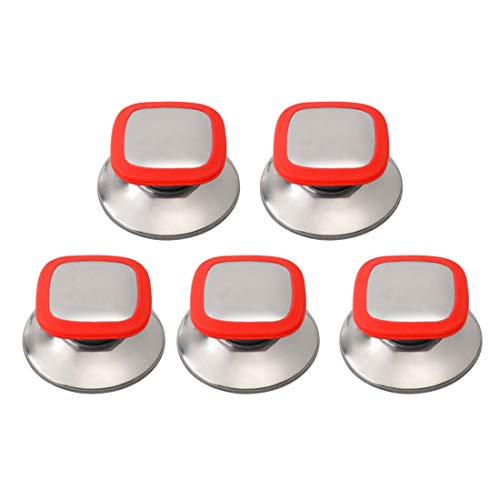 Lid Knobs Pan Pots Cover Grip Lids Replacement Heat Resistance Silicone Knob Handle for Kitchen Cookware Cover (Red, 5) 1 Gallery Image