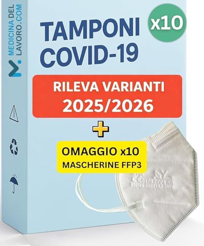 CLUNGENE – 10 x Tamponi Covid 19 Rapido 2026 Nasale, Kit Rapido Tampone per l'Antigene SARS-COV-2, Validato Nuove Varianti 2025/2026. + Omaggio 10 mascherine FFP3, (10 TEST + 10 FFP3)