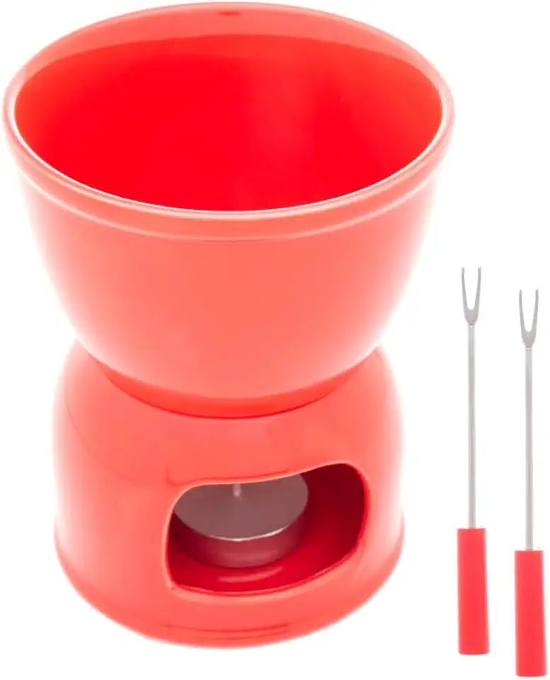 WOLFF - Aparelho de Fondue 4 Peças de Porcelana para Duas Pessoas Vermelho 400ml - Para Chocolate e Queijo
