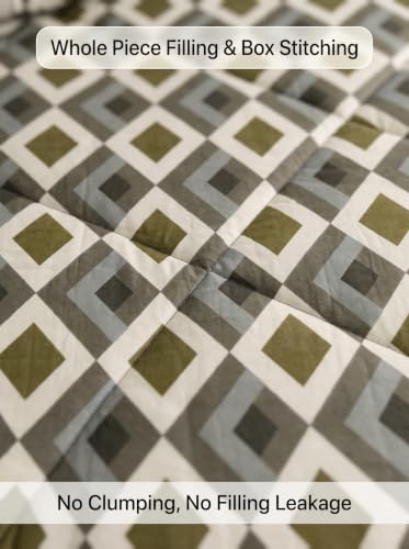 Image of Mafatlal 120 GSM Tulip All Weather Single Comforter | Reversible Microfiber AC Blanket & Quilt | Ultra Soft Lightweight Everyday Bedding Solution Rajai | 154 x 228 cm | Olive Geometric