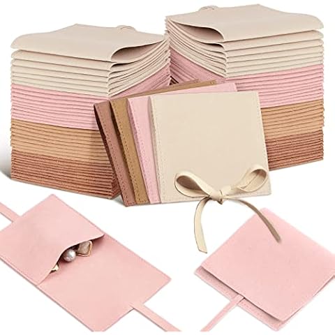 40 Pcs Microfiber Jewelry Pouch 8x8 cm Jewelry Packaging Bag Luxury Small Jewelry Gift Bags Bow Tie Microfiber Bag for Bracelet Necklace Packaging, Envelope Style with String and Divider (Multicolor) Cover
