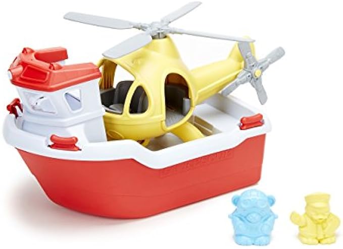 Green Toys Rescue Boat with Helicopter