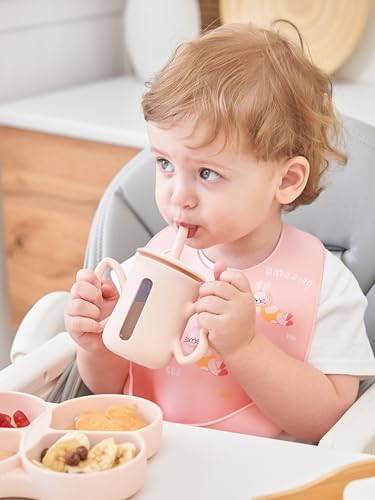 Dommy Silicone Baby Sippy Cup With Spill Proof Straw&Lid | Baby Sippy Cup For 6-12Months | Transition Bottles For 1Year Old Toddler For Milk/Juice/Puree thumb #1
