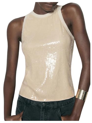 Milumia Women's Sequin Tank Top Round Neck Sleeveless Party Club Rave Tops
