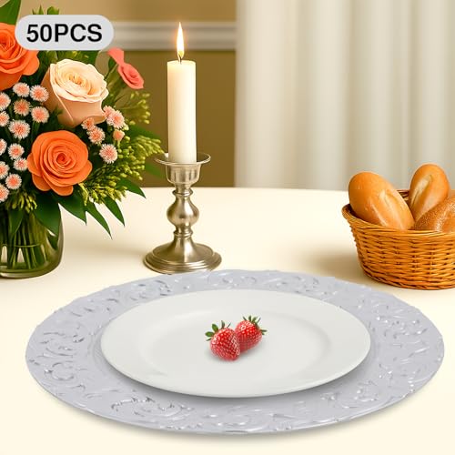 Set de 50 Platos Cargadores Redondos Plateados 13 pulgadas miniatura 4