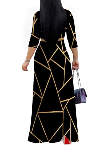 Image of PinkPatty Plus Size Maxi Dresses for Women Casual Flowy Long Dress 3 /4 Sleeve V Neck Wrap Dress with Belt