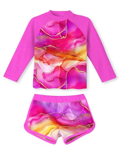 Image of TUONROAD Girls 2 Pieces Rash Guard Swimsuit Long Sleeve Tankini for 4-10 Years