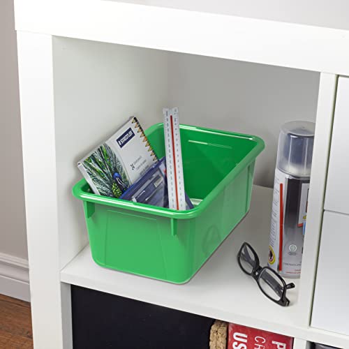 Image of Storex Small Cubby Bins - Plastic Storage Containers for Classroom with Non-Snap Lid, 12.2 x 7.8 x 5.1 inches, Green, 5-Pack (62409A05C)