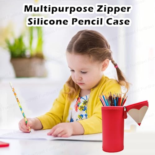 Image of FunBlast Multipurpose Silicone Pencil Case, Red, Pencil & Pen Organizer Pouch for School Supplies, Girls